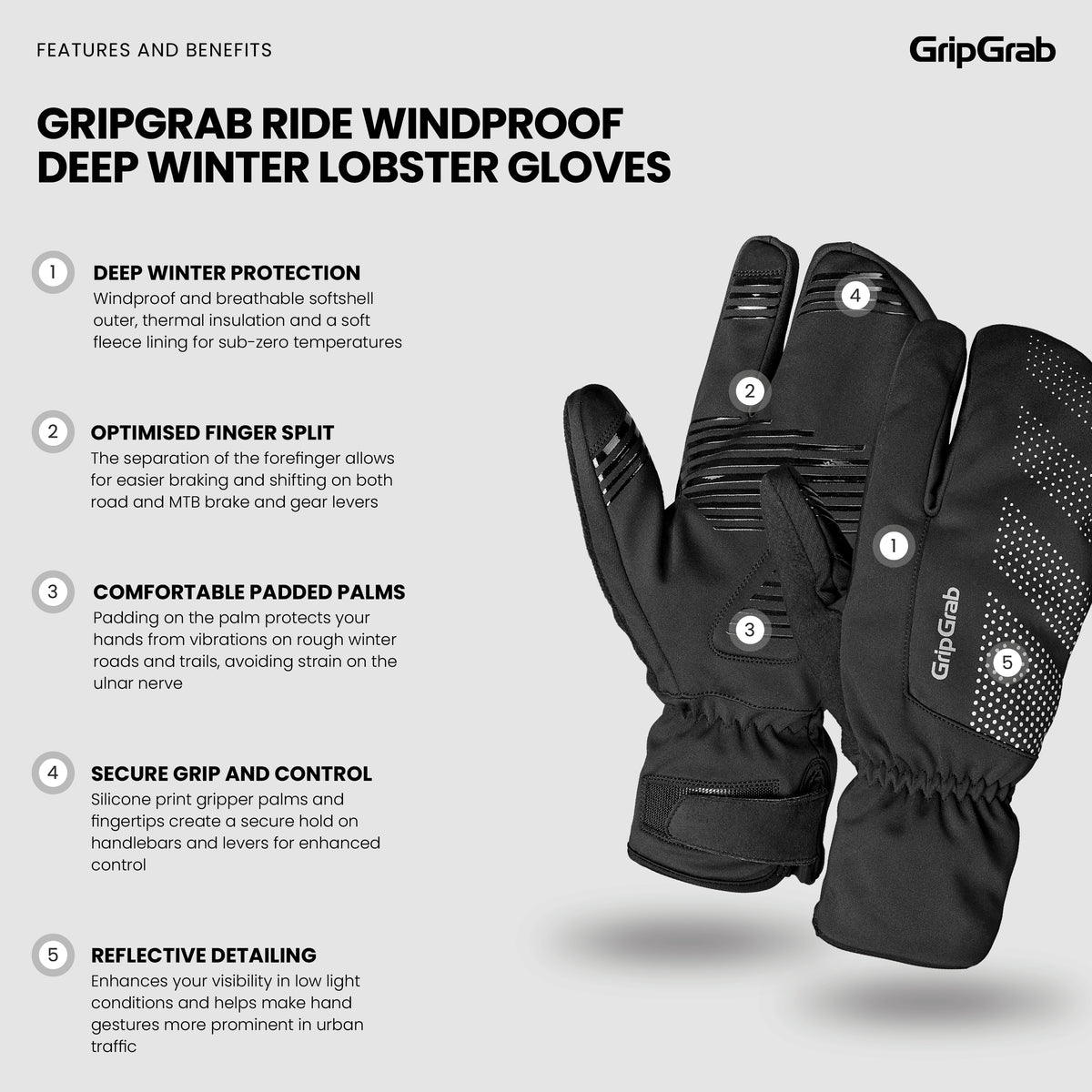 GripGrab RIDE Windproof Deep Winter Lobster -talvipyöräilyhanskat