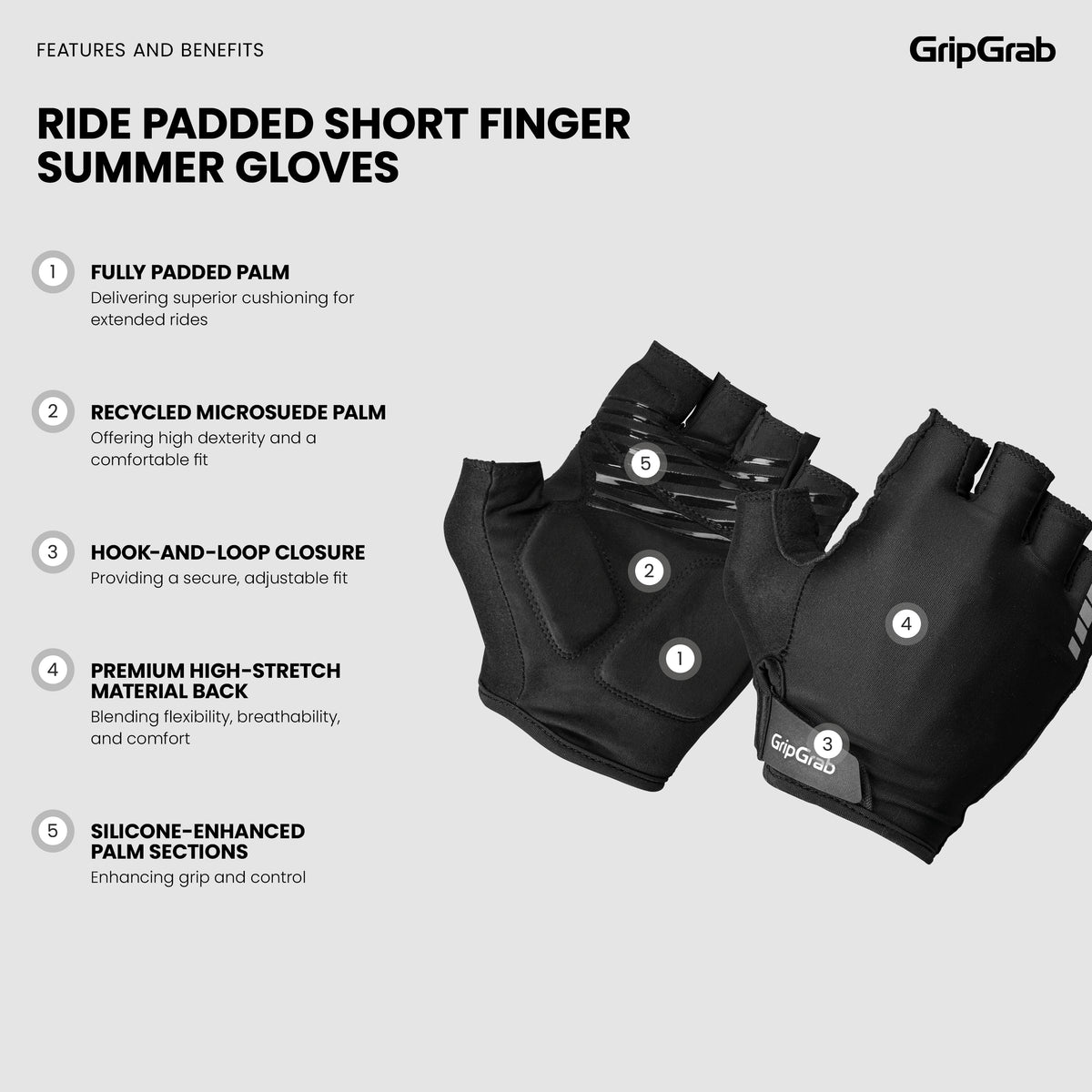 GripGrab RIDE Padded Short Finger Summer Gloves - pyöräilyhanska