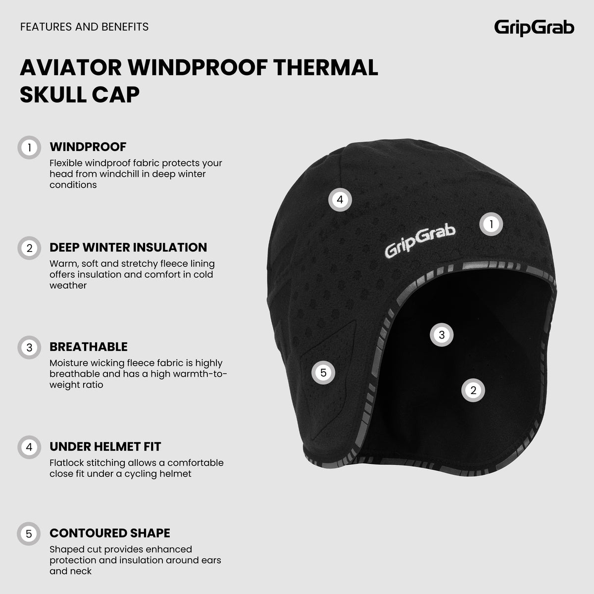 GripGrab Aviator Windproof Deep Winter Skull Cap - talvihattu pyöräilyyn