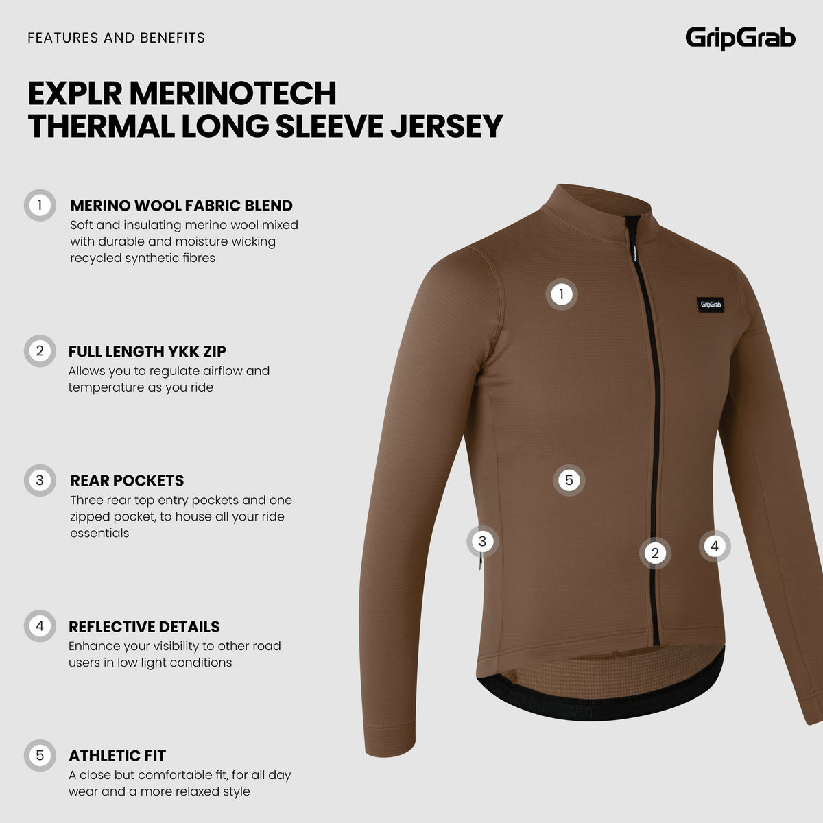 GripGrab EXPLR Merinotech Thermal Long Sleeve Jersey - pitkähihainen pyöräilypaita