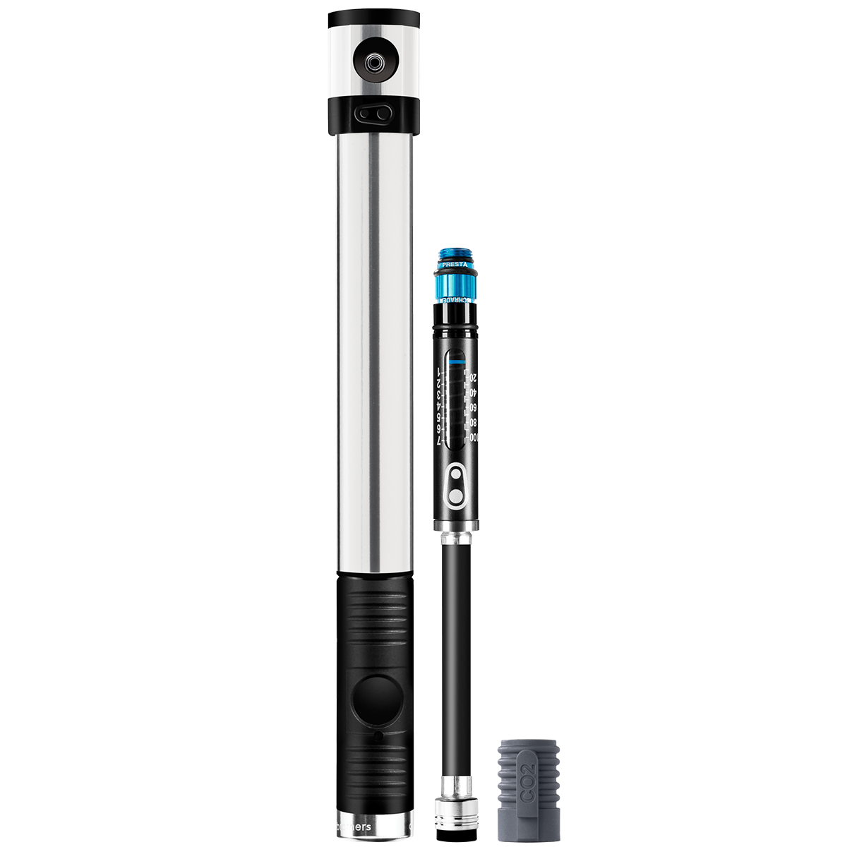 CRANKBROTHERS Minipump Klic HP Gauge och CO2 8,3 bar/120 psi Silver - minipump